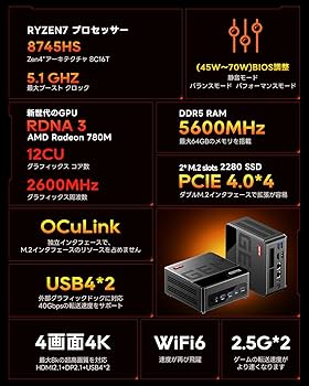 Amazon.co.jp: AOOSTAR ミニPC ryzen7 8745HS 32G DDR5 1TB